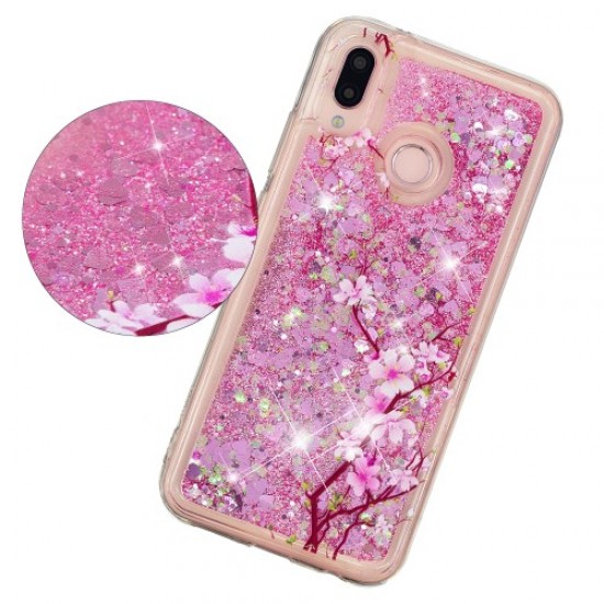 Dynamic Glitter Powder Heart Shaped Sequins Shockproof TPU Phone Cover Case for Huawei P20 Lite / Nova 3e (China) - Peach Blossom Huawei Cases Mobile
