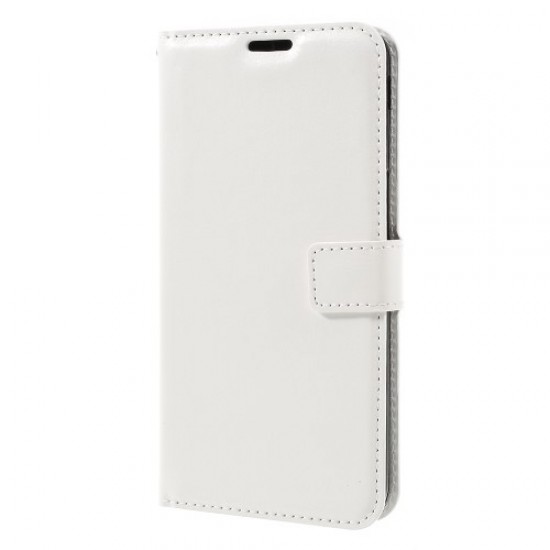 For Samsung Galaxy J6 Plus Crazy Horse PU Leather Wallet Stand Shell - White Samsung Cases Mobile