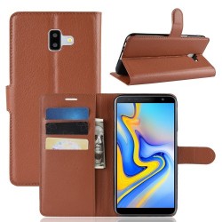Δερμάτινη Θήκη Πορτοφόλι με Βάση Στήριξης για Samsung Galaxy J6 Plus / J6 Prime - Καφέ