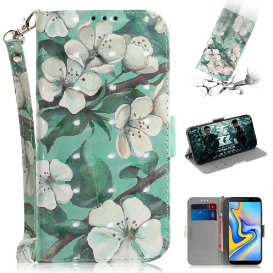 Light Spot Decor Patterned Wallet PU Leather Phone Case with Stand for Samsung Galaxy J6 Plus - Pretty Flowers Samsung Cases Mobile
