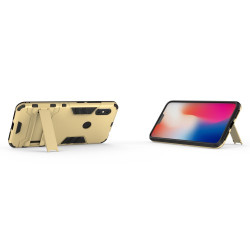 Cool Guard Plastic TPU Hybrid Cellphone Cover Shell with Kickstand for Xiaomi Redmi Note 8 - Gold