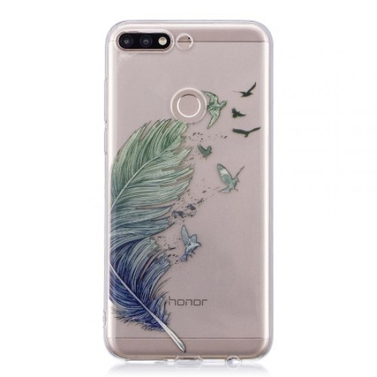 Pattern Printing IMD TPU Cell Phone Case for Huawei Honor 7C / Enjoy 8 /Y7 Prime (2018) - Feather Pattern Huawei Cases Mobile