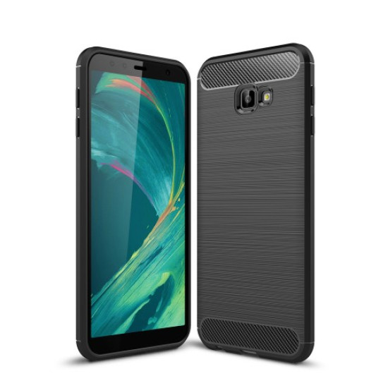 Carbon Fiber Texture Brushed TPU Mobile Phone Casing for Samsung Galaxy J4+ - Black Samsung Cases Mobile
