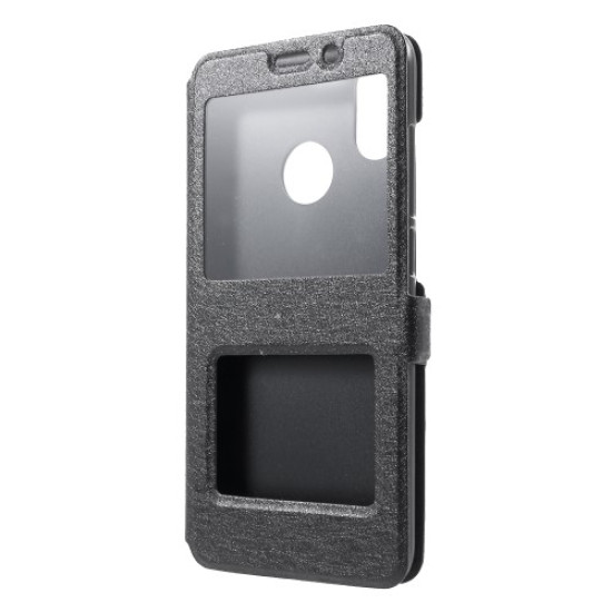 Silk Texture Dual View Window Leather Flip Cover for Xiaomi Mi 8 (6.21-inch) - Black XIAOMI Cases Mobile