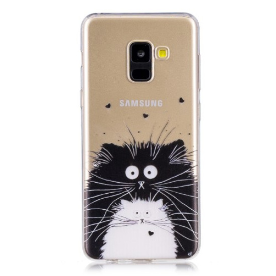 Pattern Printing Soft TPU Mobile Case for Samsung Galaxy A8 (2018) - Black and White Cats Samsung Cases Mobile