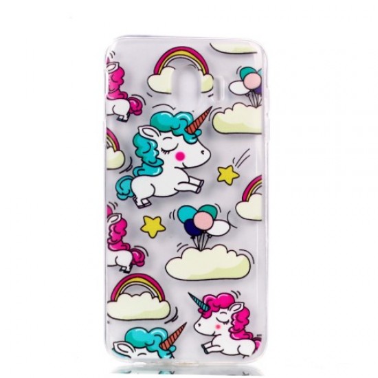 Pattern Printing Soft TPU Phone Cover for Samsung Galaxy J4 (2018) - Unicorns and Rainbow Samsung Cases Mobile