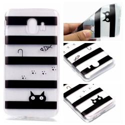 Θήκη Σιλικόνης TPU για Samsung Galaxy J4 (2018) - Ρίγες και Γατούλα