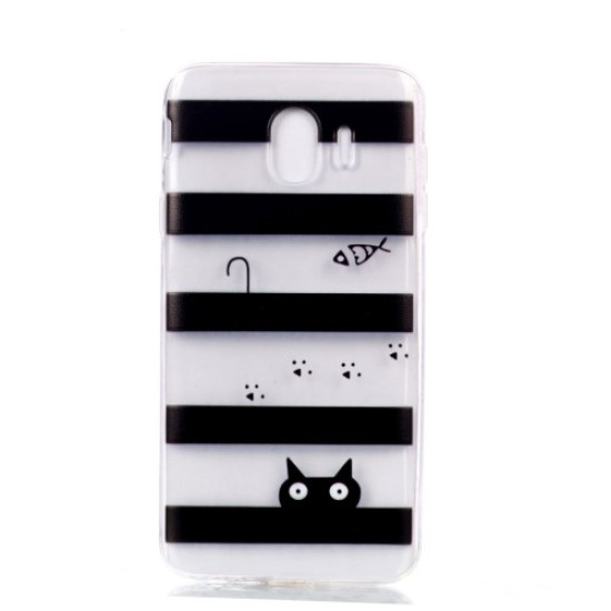 Pattern Printing Soft TPU Back Cover for Samsung Galaxy J4 (2018) - Stripe and Cat Samsung Cases Mobile