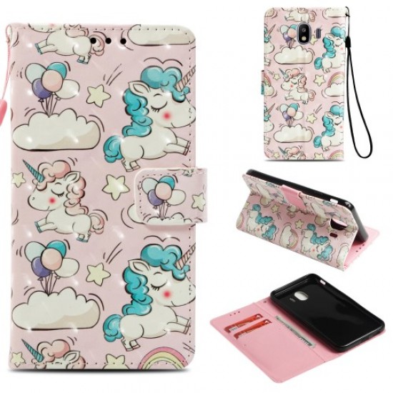 Δερμάτινη Θήκη Πορτοφόλι με Βάση Στήριξης για Samsung Galaxy J4 (2018) - Μονοκεράκια και Συννεφάκια Samsung Θήκες Κινητών