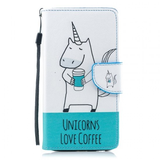 Pattern Painting Cross Texture Leather Wallet Stand Cell Phone Shell for Samsung Galaxy J4 (2018) - Unicorns Love Coffee Samsung Cases Mobile