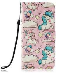 Δερμάτινη Θήκη Πορτοφόλι με Βάση Στήριξης για Samsung Galaxy J8 (2018) - Μονοκεράκια και Συννεφάκια