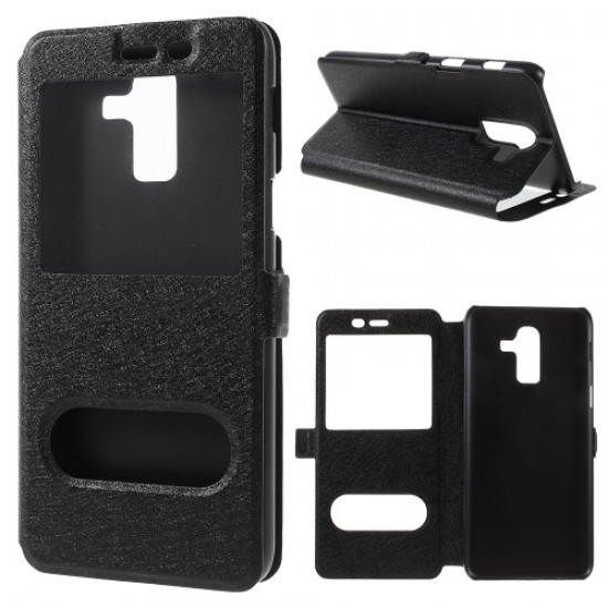 Silk Texture Dual View Window Leather Stand Cover for Samsung Galaxy J8 (2018) - Black Samsung Cases Mobile