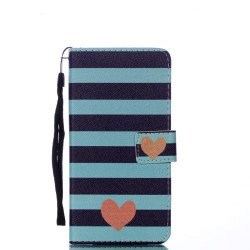 Δερμάτινη Θήκη Πορτοφόλι με Βάση Στήριξης για Samsung Galaxy J8 (2018) - Ρίγες και Καρδούλες
