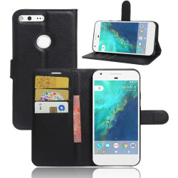 Lychee Skin Wallet Leather Stand Case for Google Pixel - Black