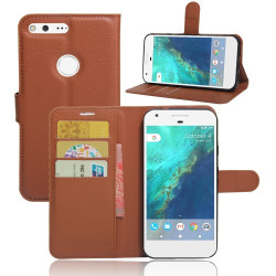 Lychee Skin Leather Card Holder Case for Google Pixel - Brown