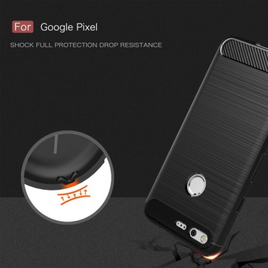 Carbon Fiber Brushed TPU Shockproof Mobile Cover for Google Pixel - Grey Google Pixel mobile Cases