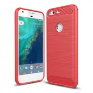 Brushed Carbon Fiber TPU Back Cell Phone Case for Google Pixel - Red