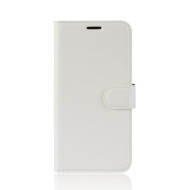 Litchi Skin Wallet Leather Stand Cover for Huawei Y5 Prime (2018) / Y5 (2018) - White
