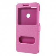 Silk Texture Dual View Window Leather Shell for Huawei Y7 Prime (2018) / Honor 7C/Enjoy 8 - Rose