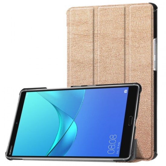 Tri-fold Leather Cover Shell with Stand for Huawei MediaPad M5 8 - Gold Huawei Tablets Case