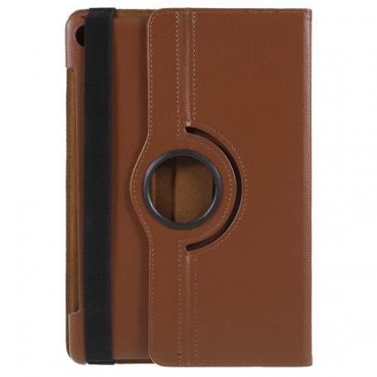 Litchi Skin Leather Cover Shell with Rotating Stand for Huawei MediaPad M5 10 / M5 10 (Pro) - Brown Huawei Tablets Case