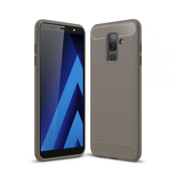 Carbon Fiber Texture Brushed TPU Mobile Phone Cover for Samsung Galaxy A6+ (2018)/A9 Star Lite - Grey Samsung Cases Mobile