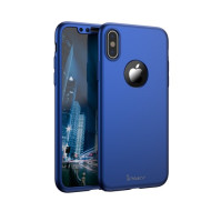 IPAKY 360 μοιρών Σκληρή Θήκη Ματ με Βελούδινη Υφή Πρόσοψης και Πλάτης με Σκληρυμένο Γυαλί για iPhone X - Σκούρο Μπλε
