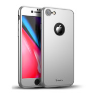 IPAKY 360 μοιρών Σκληρή Θήκη Ματ με Βελούδινη Υφή Πρόσοψης και Πλάτης με Σκληρυμένο Γυαλί για iPhone 8 - Ασημί