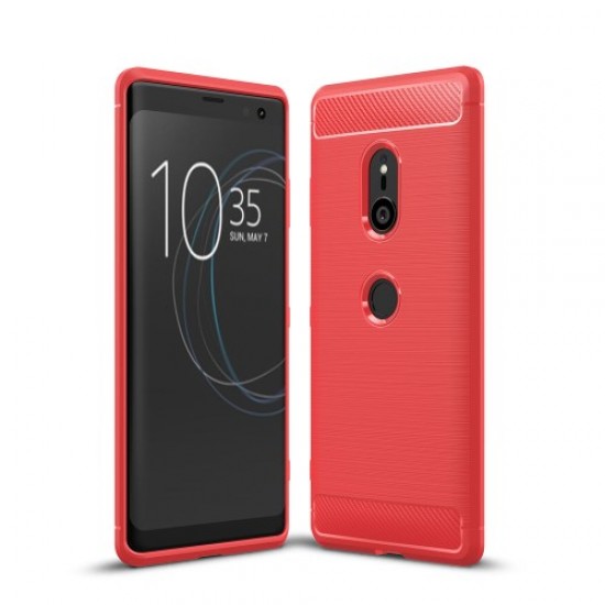 Carbon Fiber Texture Brushed TPU Mobile Phone Shell for Sony Xperia XZ3 - Red Sony Cases Mobile