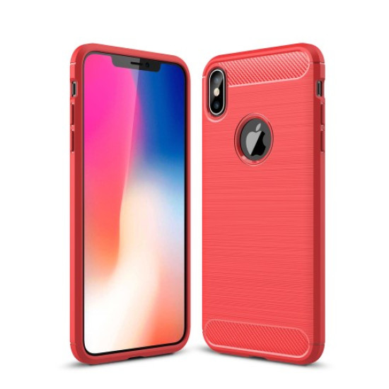 Θήκη Σιλικόνης TPU Carbon Fiber Brushed για iPhone XS Max - Κόκκινο Apple Θήκες Κινητών