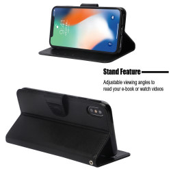 Vintage Oil Buffed Leather Wallet Stand Cell Phone Case for iPhone XS Max 6.5 inch - Black