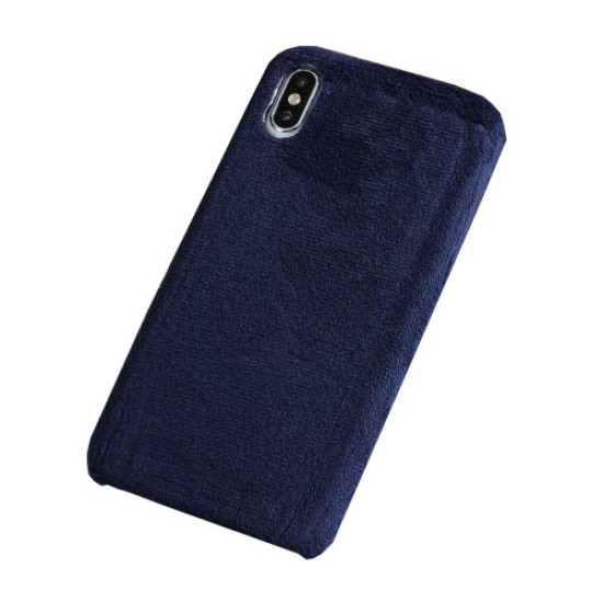 Fluffy Fur Coated TPU Case Accessory for iPhone Xs Max 6.5 inch - Dark Blue Apple Cases Mobile