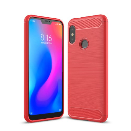 Θήκη Σιλικόνης TPU Carbon Fiber Brushed για Xiaomi Mi A2 Lite / Redmi 6 Pro - Κόκκινο XIAOMI Θήκες Κινητών