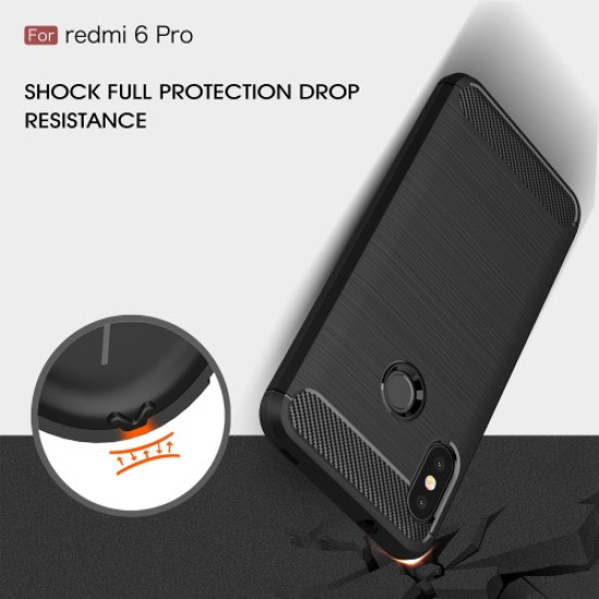 Θήκη Σιλικόνης TPU Carbon Fiber Brushed για Xiaomi Mi A2 Lite / Redmi 6 Pro - Κόκκινο XIAOMI Θήκες Κινητών