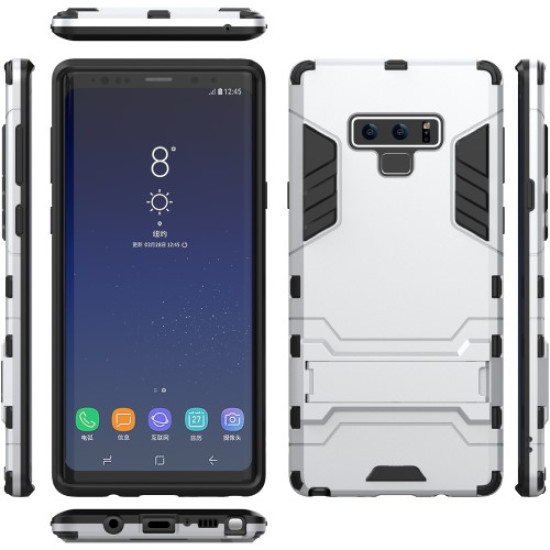 Cool Guard Plastic + TPU Hybrid Phone Cover with Kickstand for Samsung Galaxy Note 9 - Silver Samsung Cases Mobile