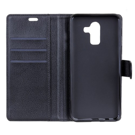 Litchi Grain Wallet Stand Leather Phone Case for Samsung Galaxy J8 (2018) - Black Samsung Cases Mobile