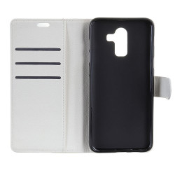 Litchi Grain Wallet Stand Leather Phone Cover for Samsung Galaxy J8 (2018) - White