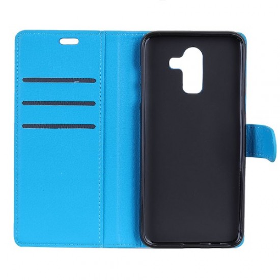 Litchi Grain Wallet Stand Leather Mobile Case for Samsung Galaxy J8 (2018) - Blue Samsung Cases Mobile