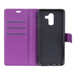 Litchi Grain Wallet Stand Leather Cellphone Cover Case for Samsung Galaxy J8 (2018) - Purple