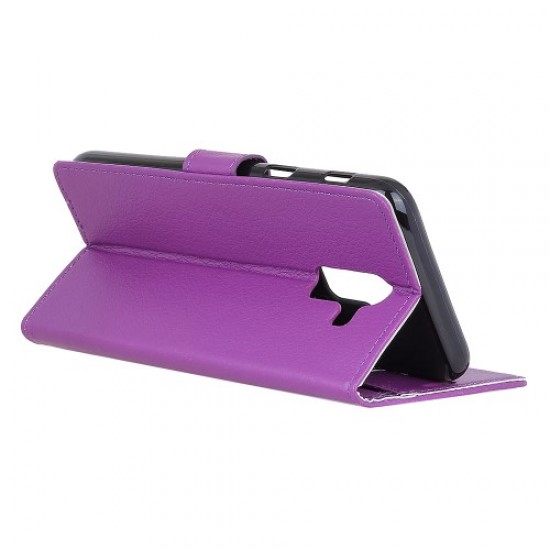 Litchi Grain Wallet Stand Leather Cellphone Cover Case for Samsung Galaxy J8 (2018) - Purple Samsung Cases Mobile