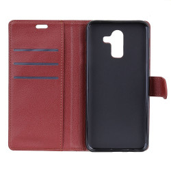 Litchi Grain Wallet Stand Leather Flip Case Shell for Samsung Galaxy J8 (2018) - Brown