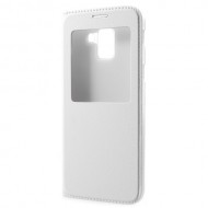 View Window Leather Phone Flip Case Accessory for Samsung Galaxy J6 (2018) - White