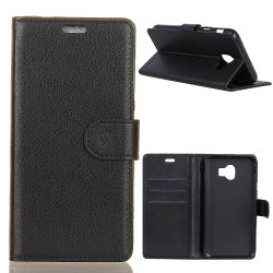 Litchi Skin Wallet Leather Stand Case for Samsung Galaxy J4 (2018) - Black