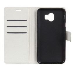 Litchi Skin Wallet Leather Stand Cover for Samsung Galaxy J4 (2018) - White