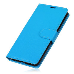 Litchi Skin Wallet Leather Stand Flip Cover for Samsung Galaxy J4 (2018) - Blue