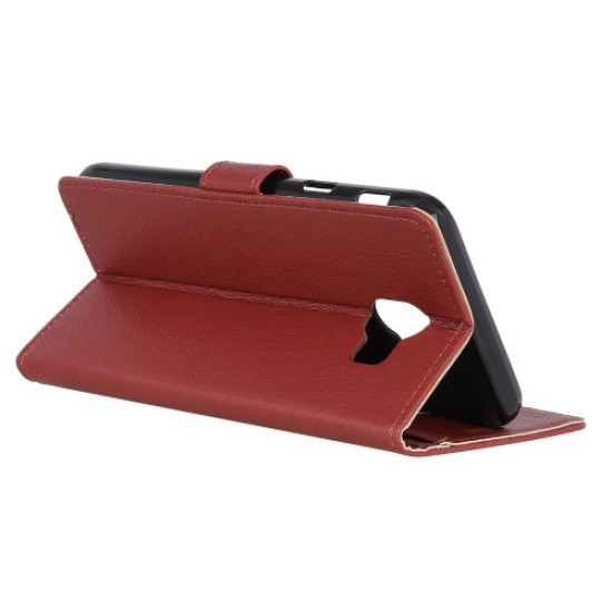 Litchi Skin Wallet Leather Stand Protective Shell for Samsung Galaxy J4 (2018) - Brown Samsung Cases Mobile