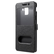 Silk Texture Dual View Window Leather Cover for Samsung Galaxy J6 (2018) - Black