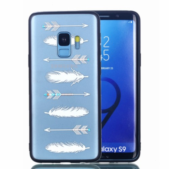 Embossment Pattern Rubberized TPU + PC Hybrid Shell Case for Samsung Galaxy S9 SM-G960 - Feather and Arrow Samsung Cases Mobile