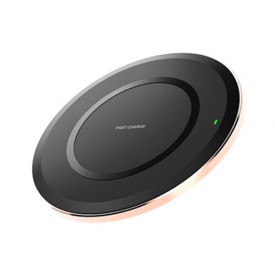 Slim Design Round Shaped Qi Wireless Fast Speed Charger Mat with Colorful LED Light for Samsung S8/S8 Plus, Note 8 Etc. - Black Holders & Docks