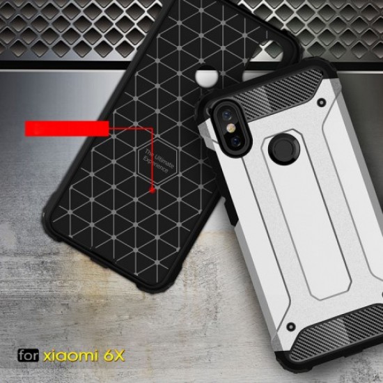 Tough Armor Υβριδική Θήκη Σιλικόνης TPU σε Συνδυαμό με Πλαστικό για Xiaomi Mi A2 / Mi 6X - Ασημί XIAOMI Θήκες Κινητών